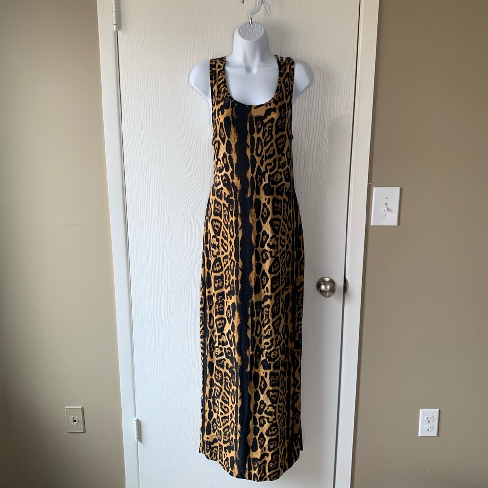 Leopard Print Cross Back Size Large Maxi Dress